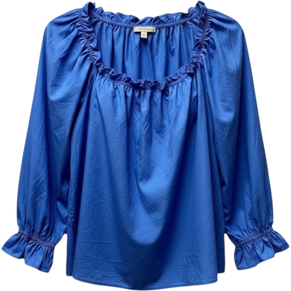H&M Blue M Ruffled Blouse Fairy Boho Pirate Ren Faire Peasant Wench Costume